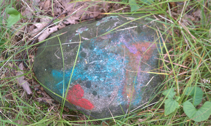 a finely painted rock marks the end of my 30 mile AT hike through the harriman and bear mountain state parks